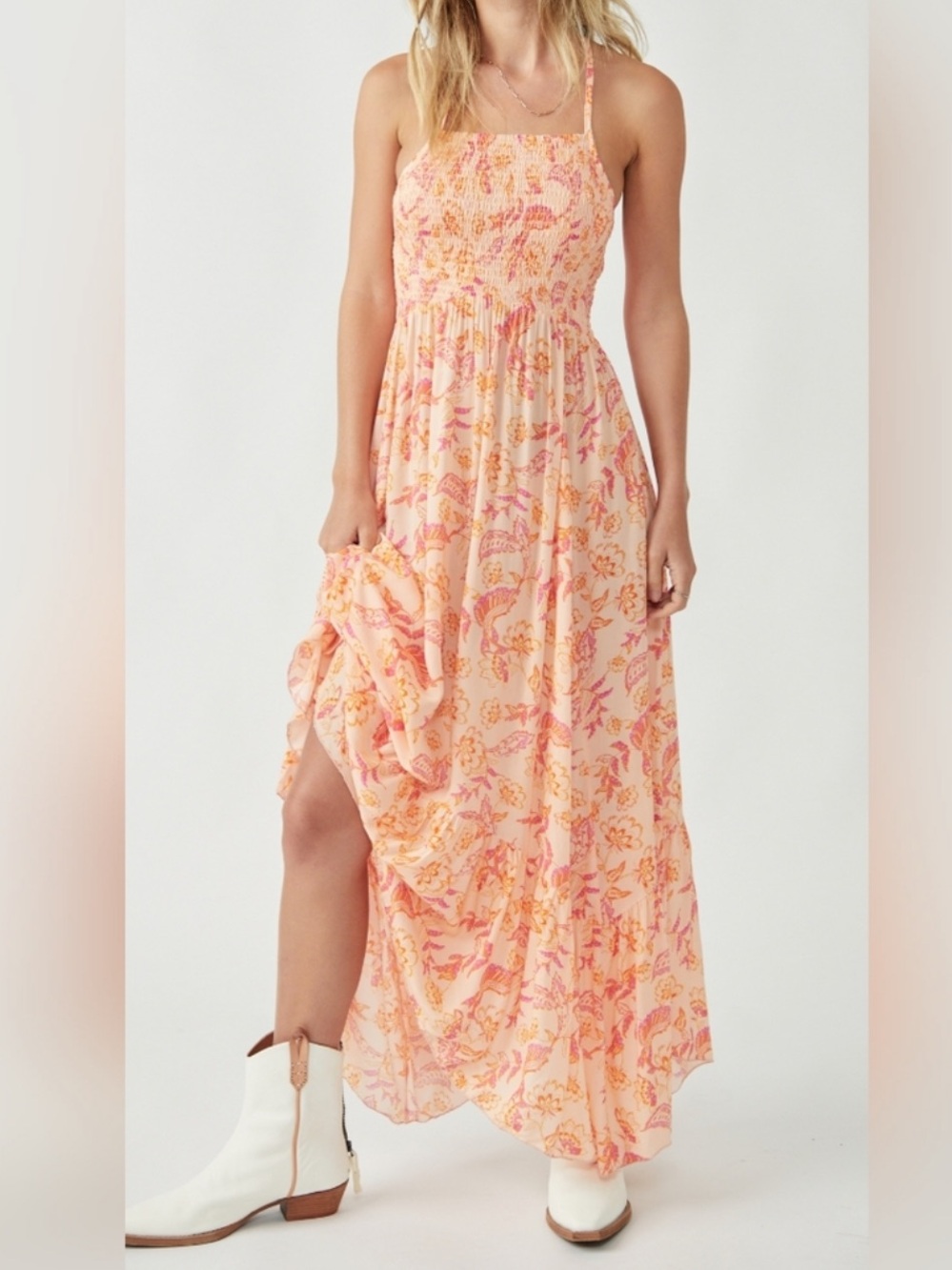 Free People Heat Wave Printed Maxi Dress in Dusk Coral M